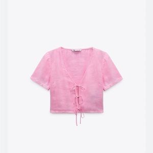 Zara Pink Linen Tied Top